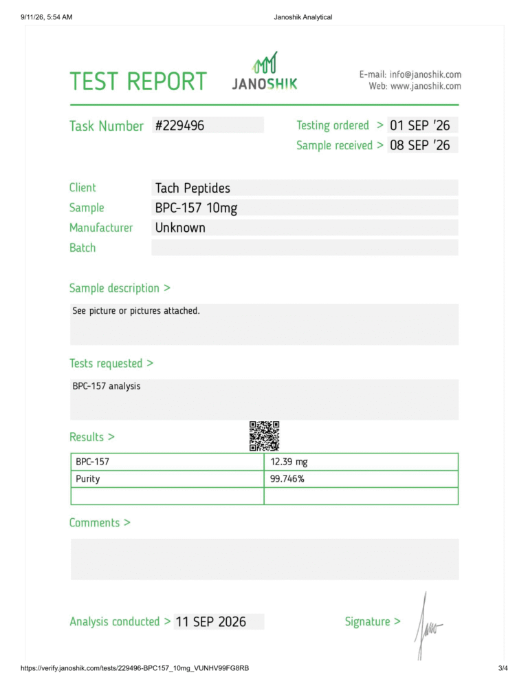 BPC-157 certificate of analysis, page 1